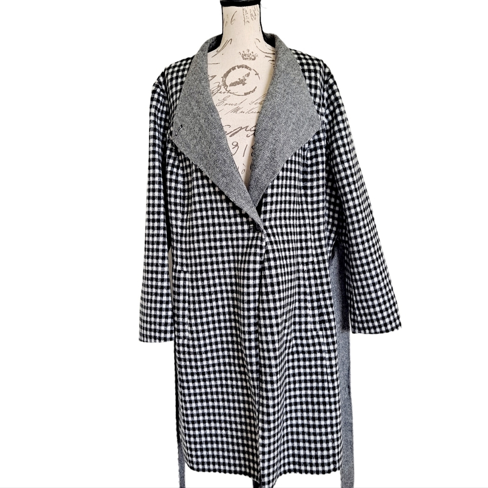 SOLD Talbots wool blend Trench plaid gingham double face belted long coat 18W - Picture 8 of 17